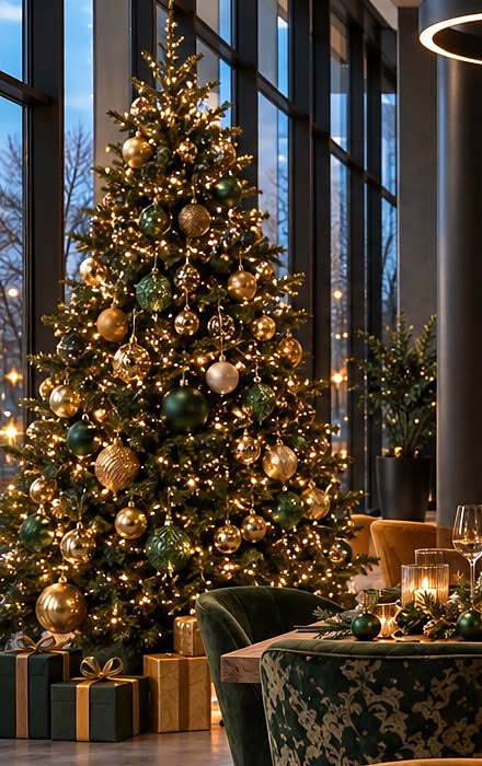 Weihnachtsbaum vor der Fensterfront